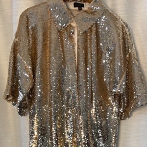 ontwelfth gold sequin top mini dress shirt dress
